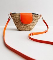 New Look Bright Orange Straw Effect Cross Body Bag